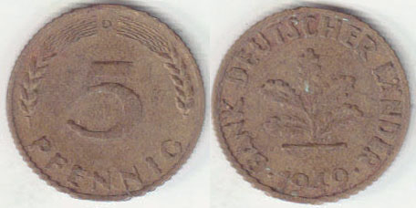 1949 D Germany 5 Pfennig A008352